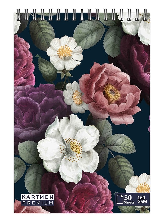 KARTMEN Vintage Floral (50 Sheets, 100 Pages) A4 Sketchbook | Top Spiral-Bound Sketchpad for Artists | Professional Grade Drawing and Sketchbook - Image 1